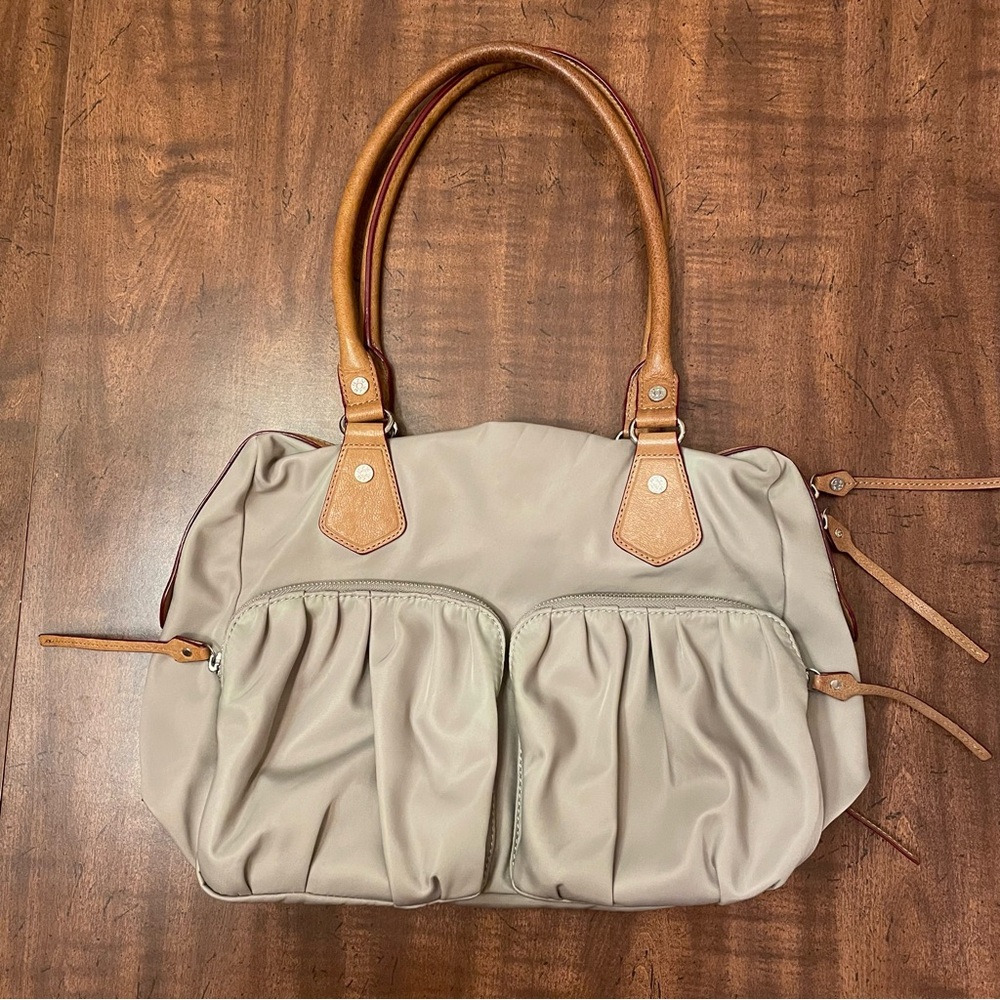 EUC MZ Wallace Large Nylon Leather Shoulder Bag - Taupe Tan Purse